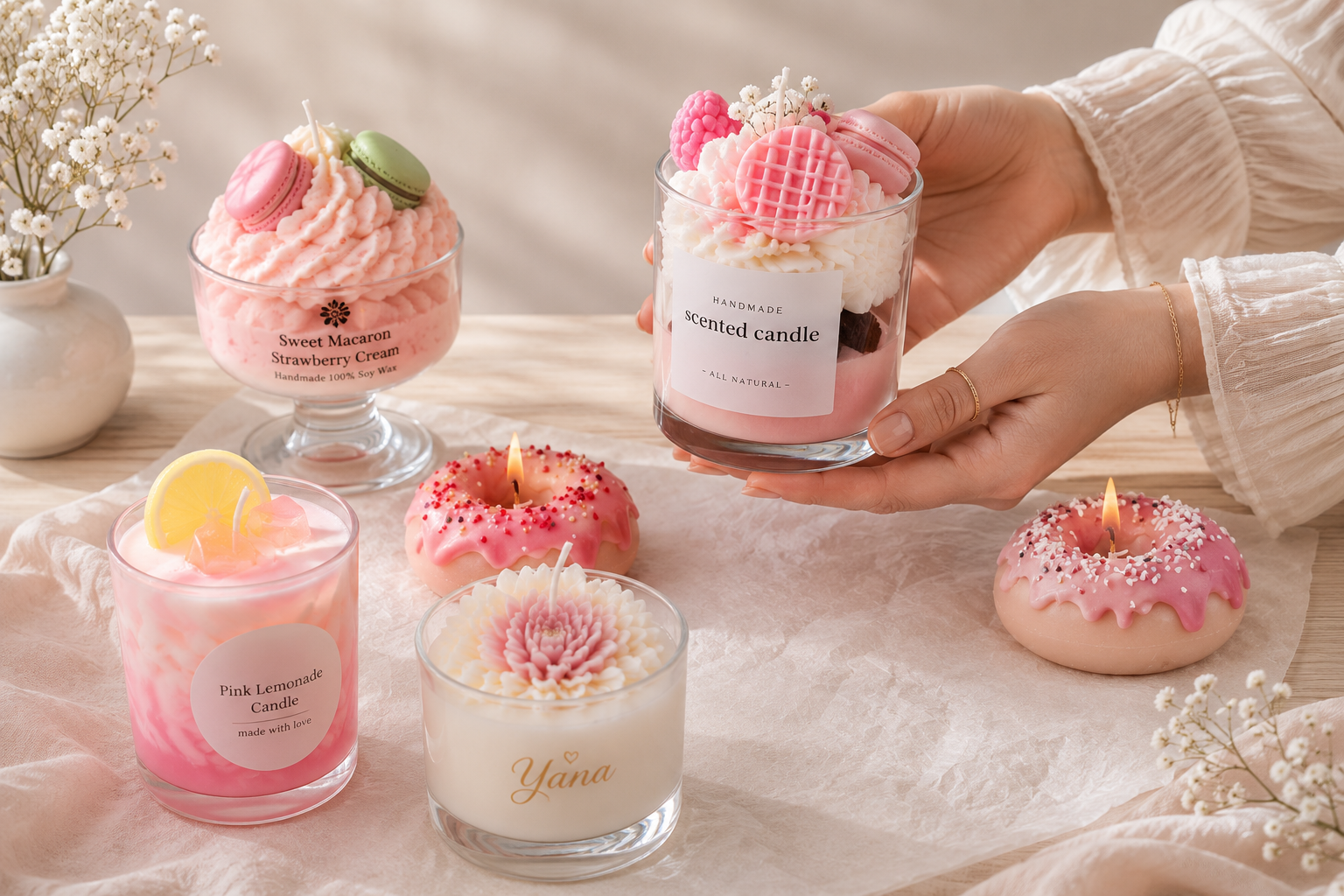 Variedad de velas artesanales decorativas
